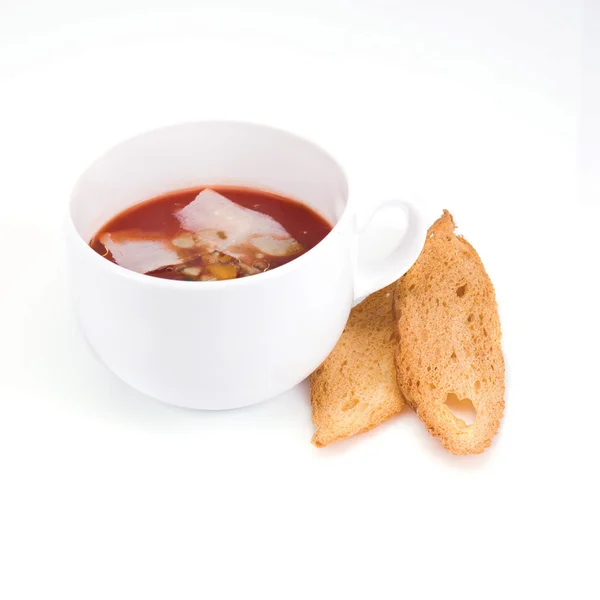 西班牙凉菜汤和烤面包片 — 图库照片