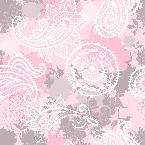 ペーズリーの要素を持つヴィンテージの花 seamlessl パターン — ストックベクタ