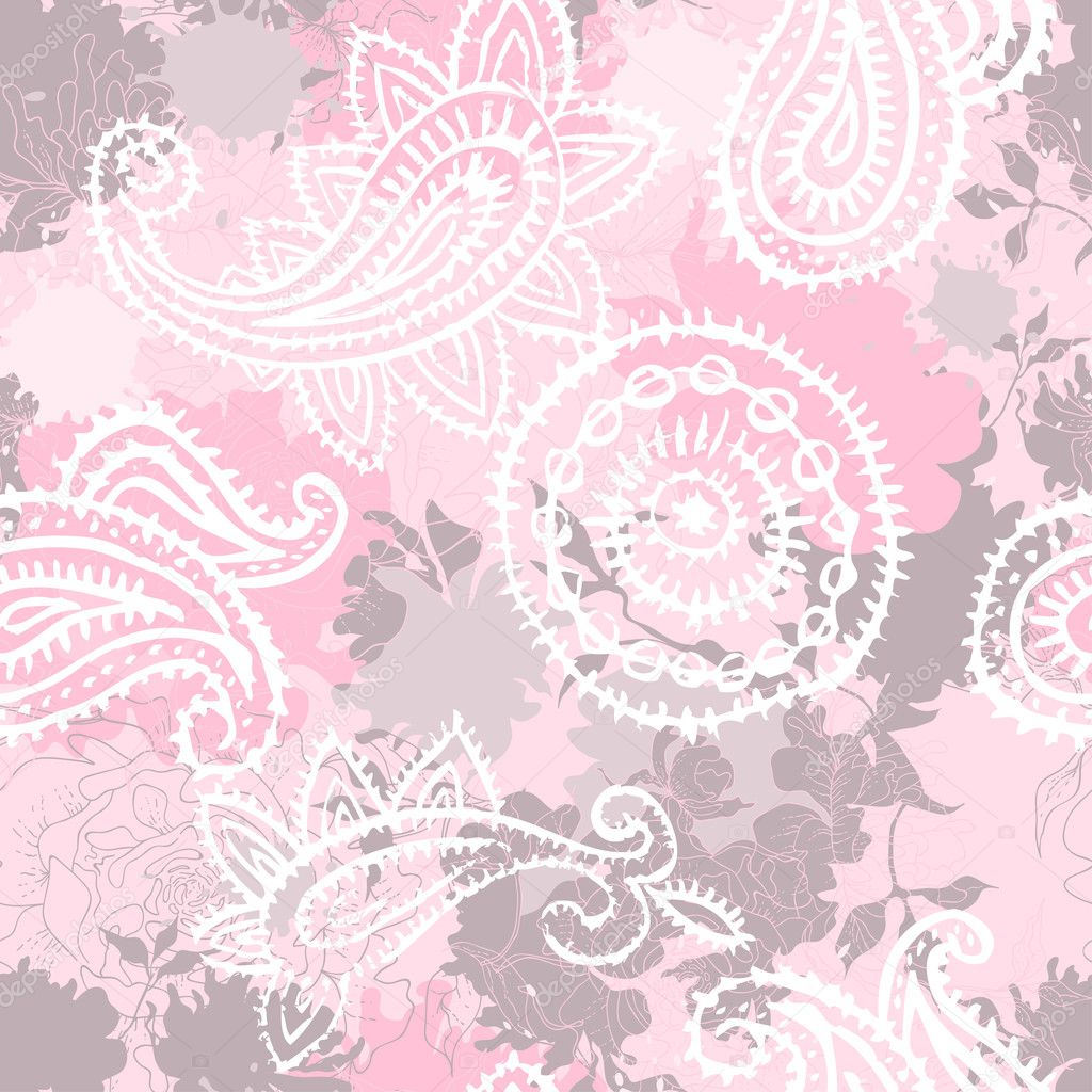 Vintage floral seamlessl pattern with paisley elements