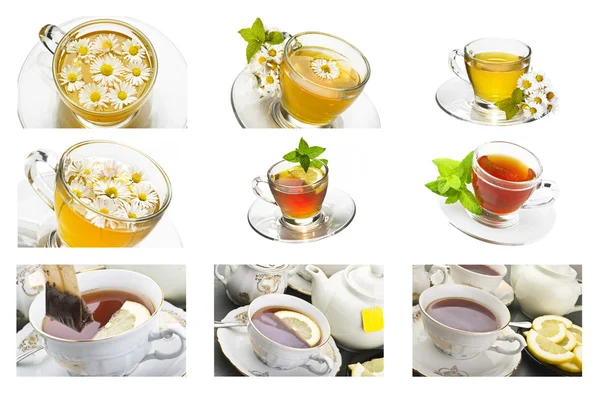 Colagem de camomila e chá — Fotografia de Stock