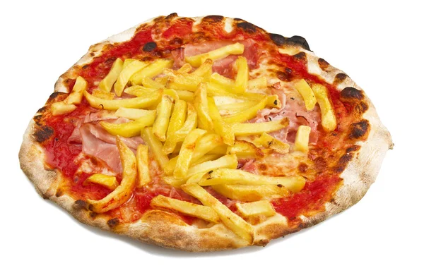 Pizza with ham and chips — Stock Photo, Image