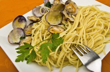 Clam sauce with spaghetti clipart