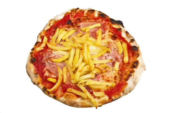 Pizza con jamón y patatas fritas —  Fotos de Stock