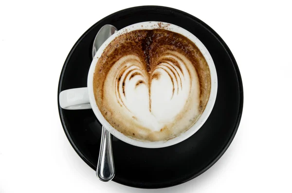 Cappuccino s uměleckým krém dekorace srdce — Stock fotografie