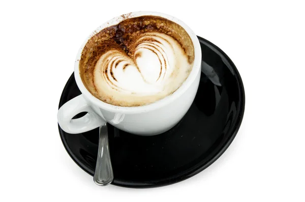 Cappuccino s uměleckým krém dekorace srdce — Stock fotografie