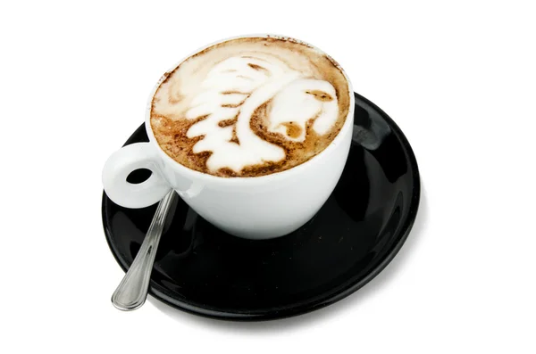Cappuccino with artistic cream decoration indian design — Stock Photo, Image