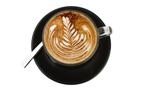 Cappuccino com decoração artística creme roseta — Fotografia de Stock