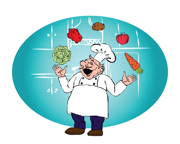 stock vector The cook with juggling with vegetables