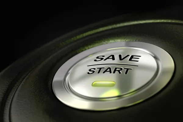 Saving money, save start button — Stock Photo, Image
