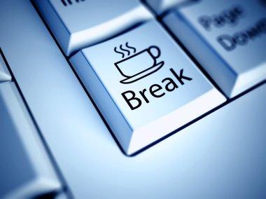 Keyboard and Coffee Break button, work concept