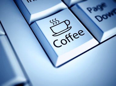 Keyboard and blue Coffee Break button, work concept clipart