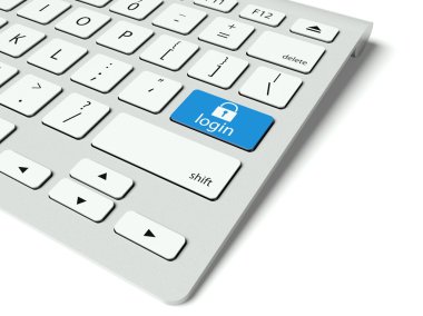 Keyboard and blue Login button, internet concept clipart