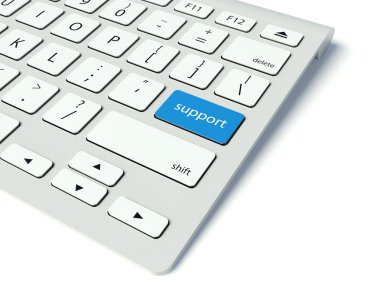 Keyboard and blue Support button, business concept clipart