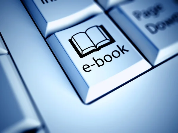 Przycisk klawiatury i e książki, internet koncepcja — Zdjęcie stockowe