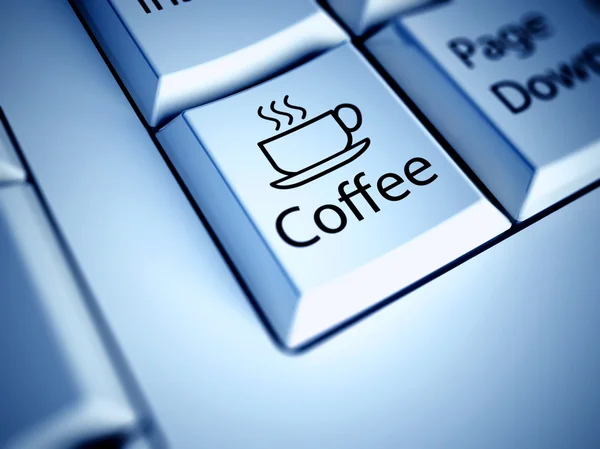 Toetsenbord en blauw koffie pauze knop, werk concept — Stockfoto