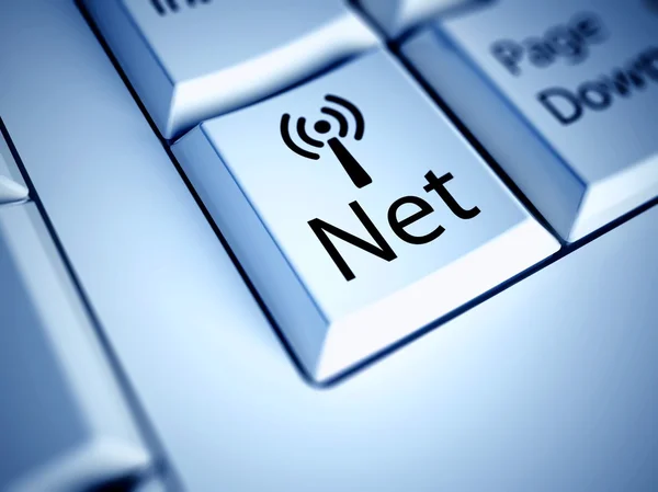 Клавиатура и синяя кнопка Net, интернет-концепция — стоковое фото