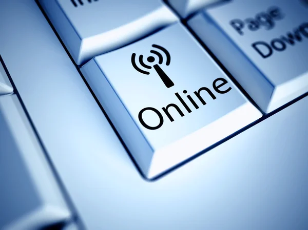 Teclado e botão azul online, conceito de internet — Fotografia de Stock