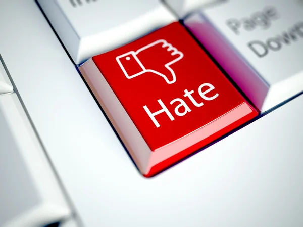 Клавиатура и кнопка Hate, концепция социальной сети — стоковое фото