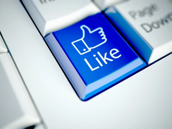 Toetsenbord en blauw als knop, sociaal netwerk concept — Stockfoto