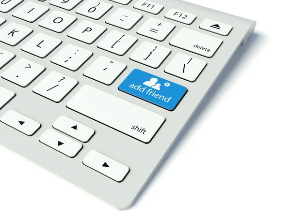 Arkadaş düğmesi, sosyal ağ kavramı klavye ve mavi ekleme — Stok fotoğraf