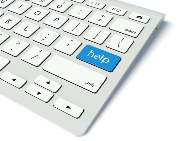 键盘和蓝色帮助按钮的服务理念 — 图库照片