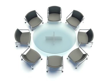 Konferans masa ve sandalyeler, beyaz zemin üzerine Toplantı