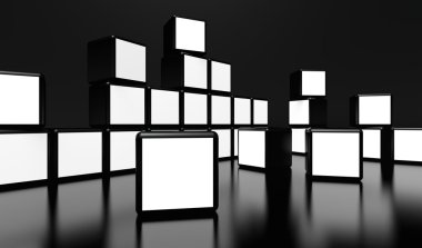 White screen video wall of many cubes clipart