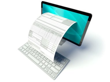 Masaüstü bilgisayar ekranı, vergi formu veya fatura