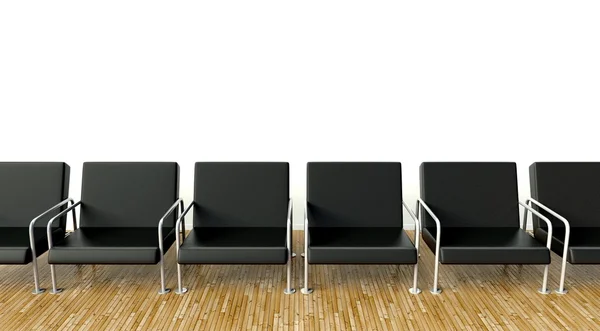 Интерьер офиса с креслами в комнате ожидания на белой стене — стоковое фото