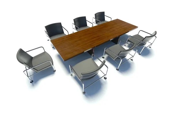 Mesa de conferência e cadeiras, sala de reuniões no fundo branco — Fotografia de Stock