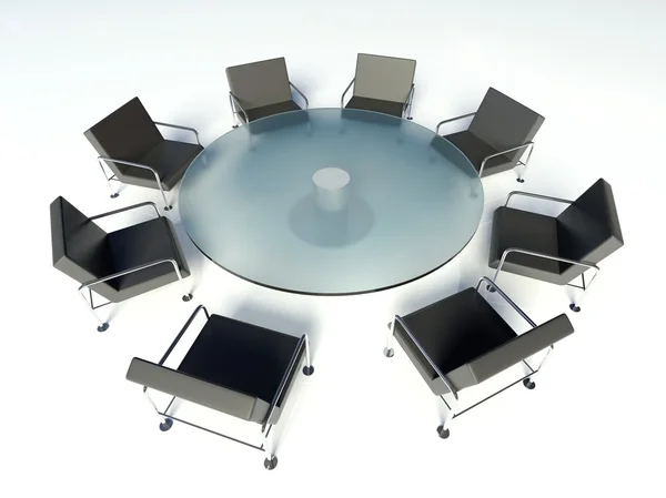 Διάσκεψη τραπέζι και καρέκλες, αίθουσα συνεδριάσεων, σε λευκό φόντο — Φωτογραφία Αρχείου