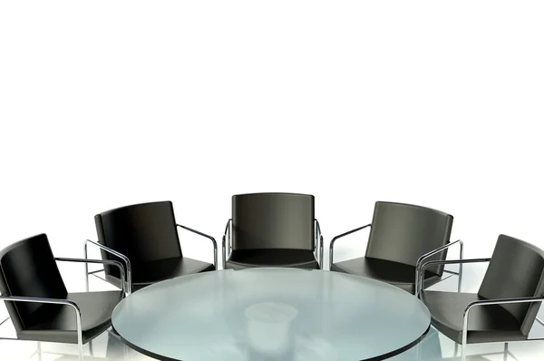 Konferans masa ve sandalyeler, beyaz zemin üzerine Toplantı — Stok fotoğraf