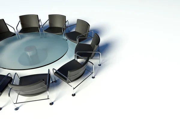 Conferentietafel en stoelen, vergaderzaal op witte achtergrond — Stockfoto
