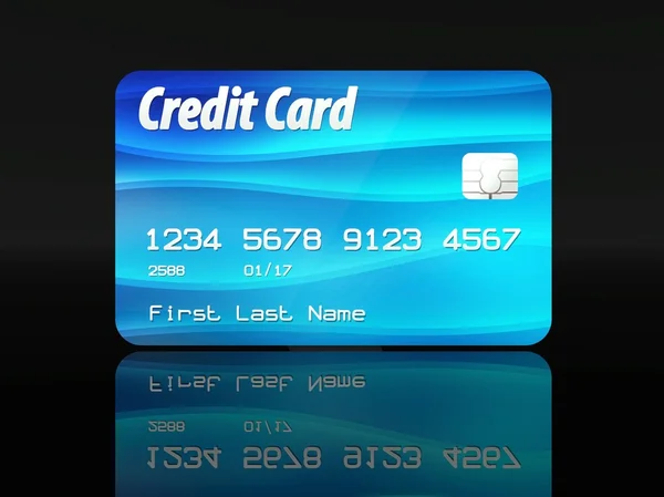 Blauwe creditcard sjabloon op zwarte achtergrond — Stockfoto