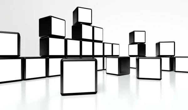 Bílá obrazovka video zeď mnoha kostek — Stock fotografie