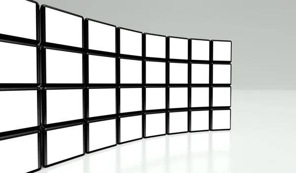 Tela branca parede de vídeo de muitos cubos — Fotografia de Stock