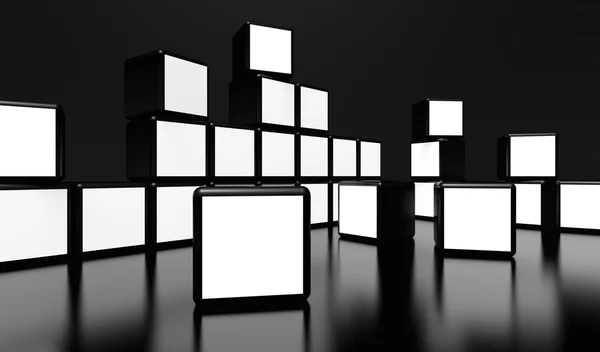 Mur vidéo écran blanc de nombreux cubes — Photo