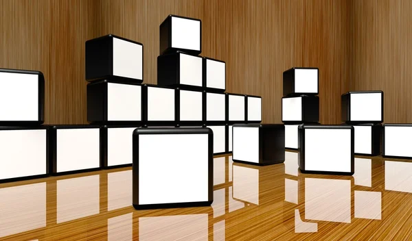 Videowall a schermo bianco di molti cubi — Foto Stock