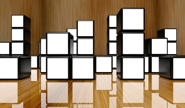多くのキューブの白いスクリーン用ビデオウォール — ストック写真