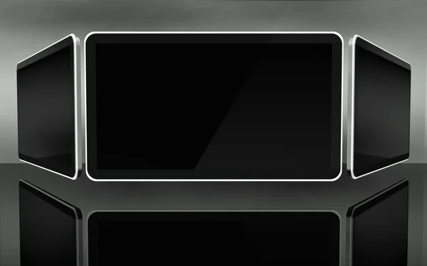 Schermi del computer desktop su sfondo nero, spazio di testo — Foto Stock