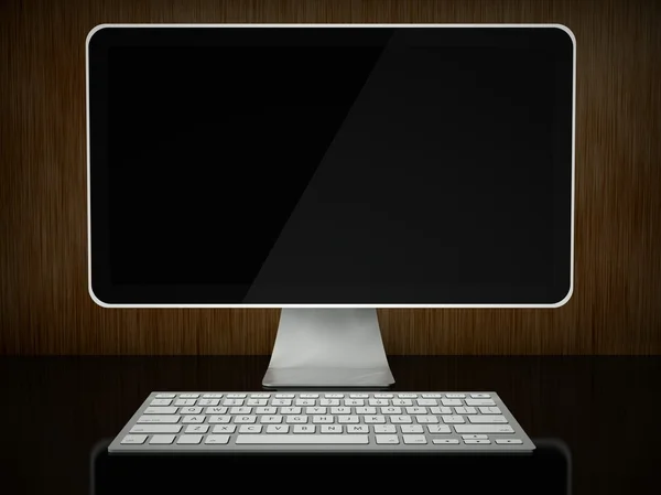 Desktop computer screen, wireless keyboard — Stock Photo, Image