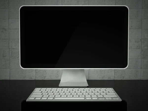 Екран комп'ютера стільниці, бездротова клавіатура — стокове фото