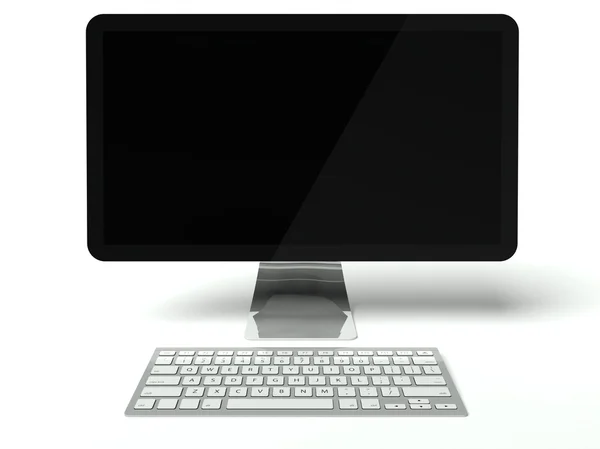 桌面计算机屏幕，无线键盘 — 图库照片
