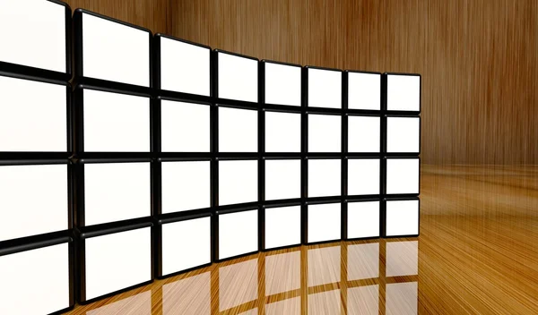 Λευκή οθόνη βίντεο τοίχο πολλές κύβους — Φωτογραφία Αρχείου