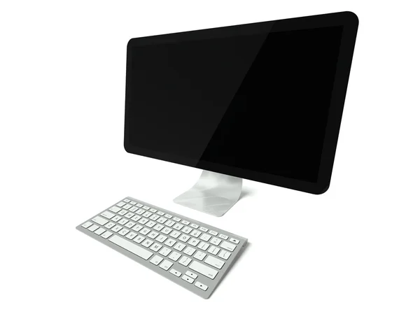 Komputer stacjonarny ekran, klawiatura bezprzewodowa — Zdjęcie stockowe