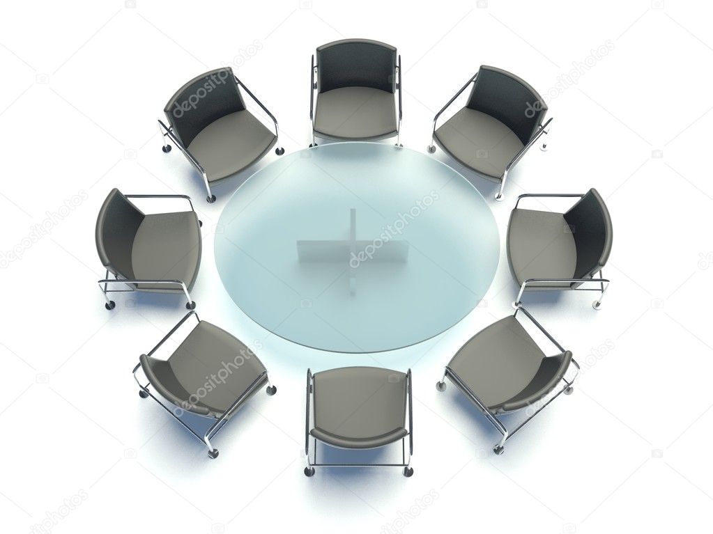 Conference table and chairs, meeting room on white background