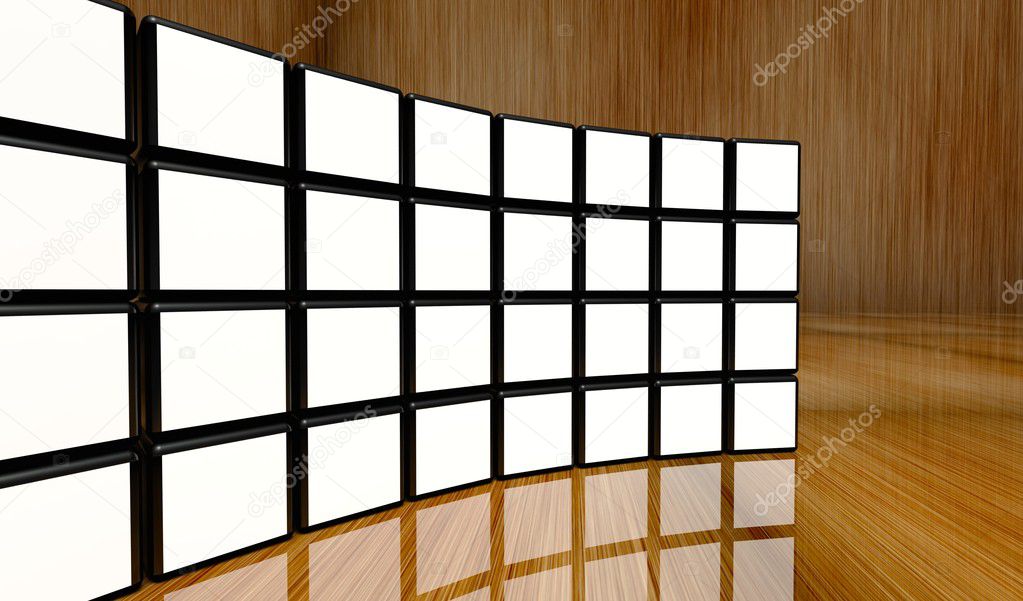 White screen video wall of many cubes