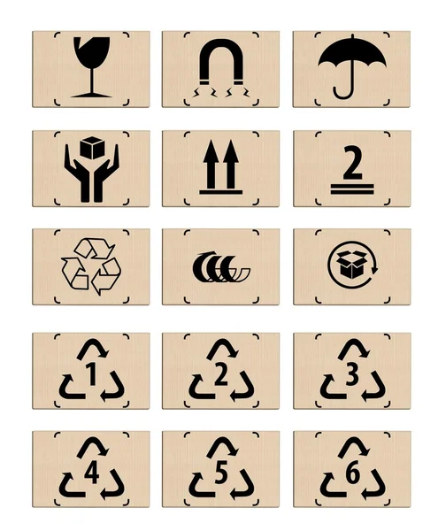 Uppsättning av packning ikoner på pappkartonger, symboler — Stockfoto
