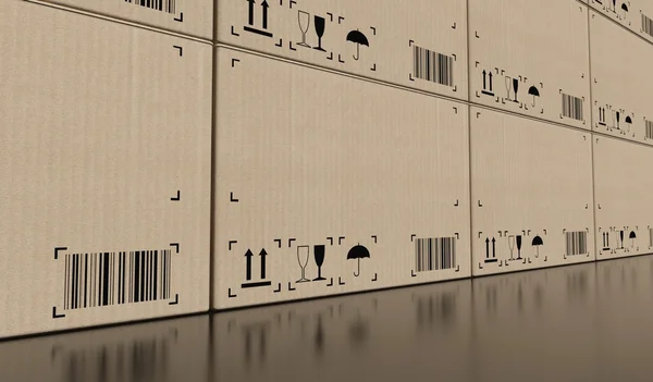 Wall of empty cardboard boxes — Stock Photo, Image
