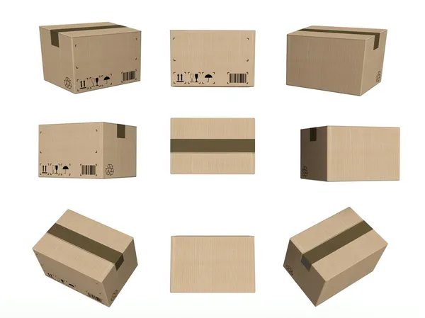 Set of icons, closed cardboard boxes isolated on white — Stock Photo, Image